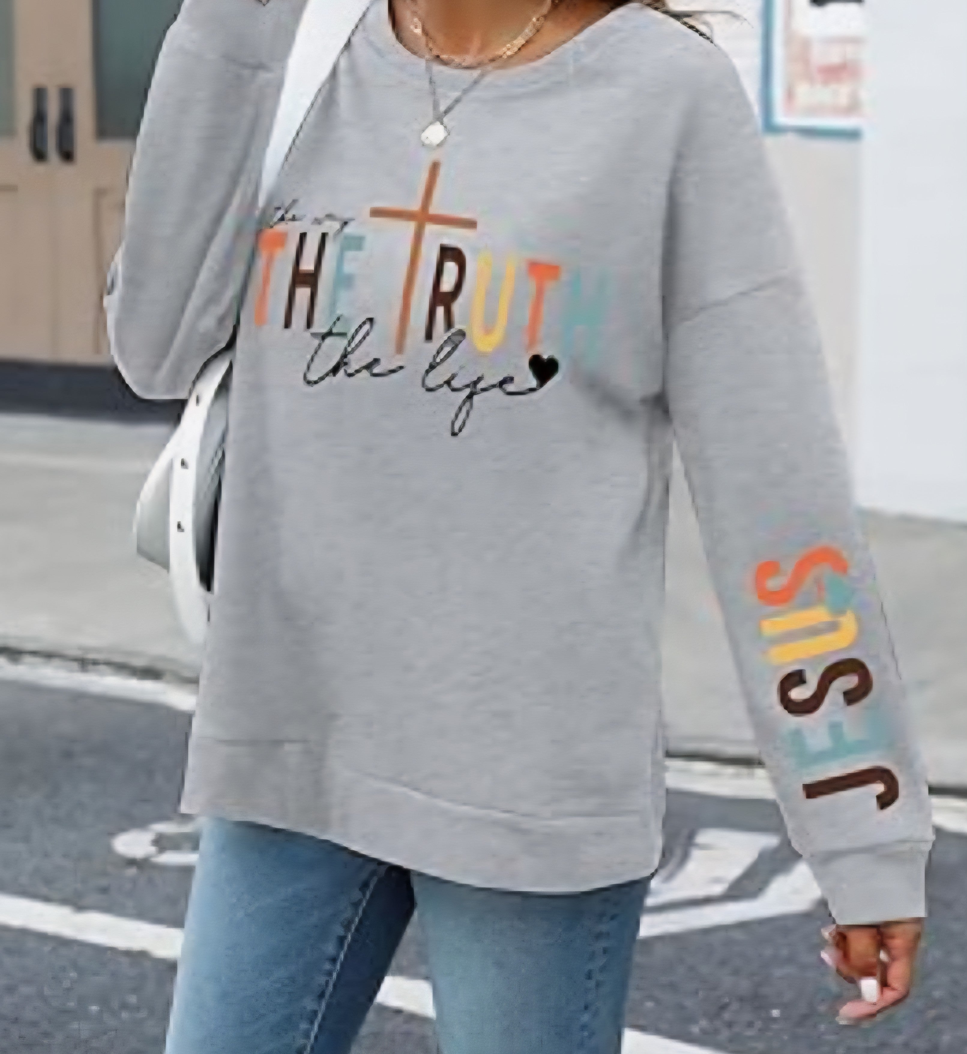Jesus The Way The Truth The Life gray crewneck sweatshirt