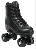 Classic all-black high-top quad roller skate with black wheels