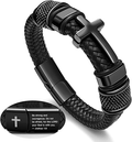 Joshua 1:9 Cross Leather Bracelet - Black